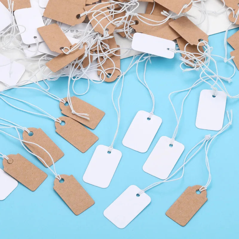 100pcs Paper Rectangular Blank Labels With String For DIY Watch Bracelets Necklaces Earrings Jewelry Display Price Tags Cards