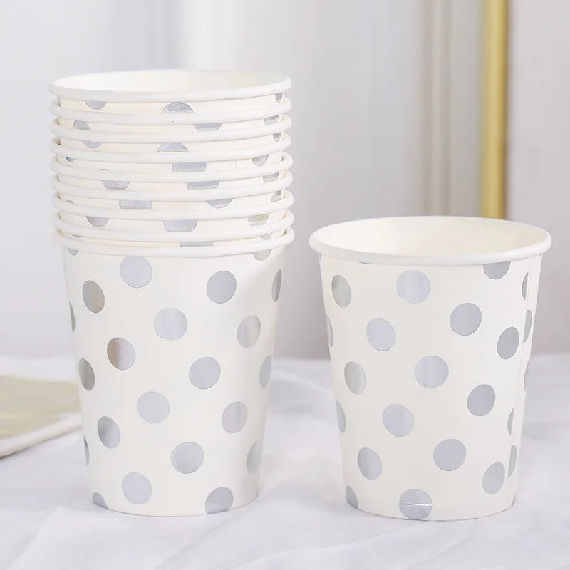 Pink Blue Stripe Dot Disposable Tableware Sets Paper Cups Plate Straws Fork Disposable Sets Wedding Birthday Party Decorations
