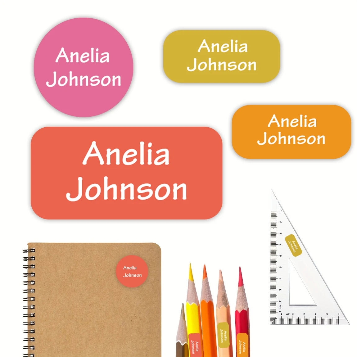 140PCS Personalized Name Stickers Custom Labels, Waterproof Vinyl Name Tags for School Supplies, Bottles, Lunch Boxes