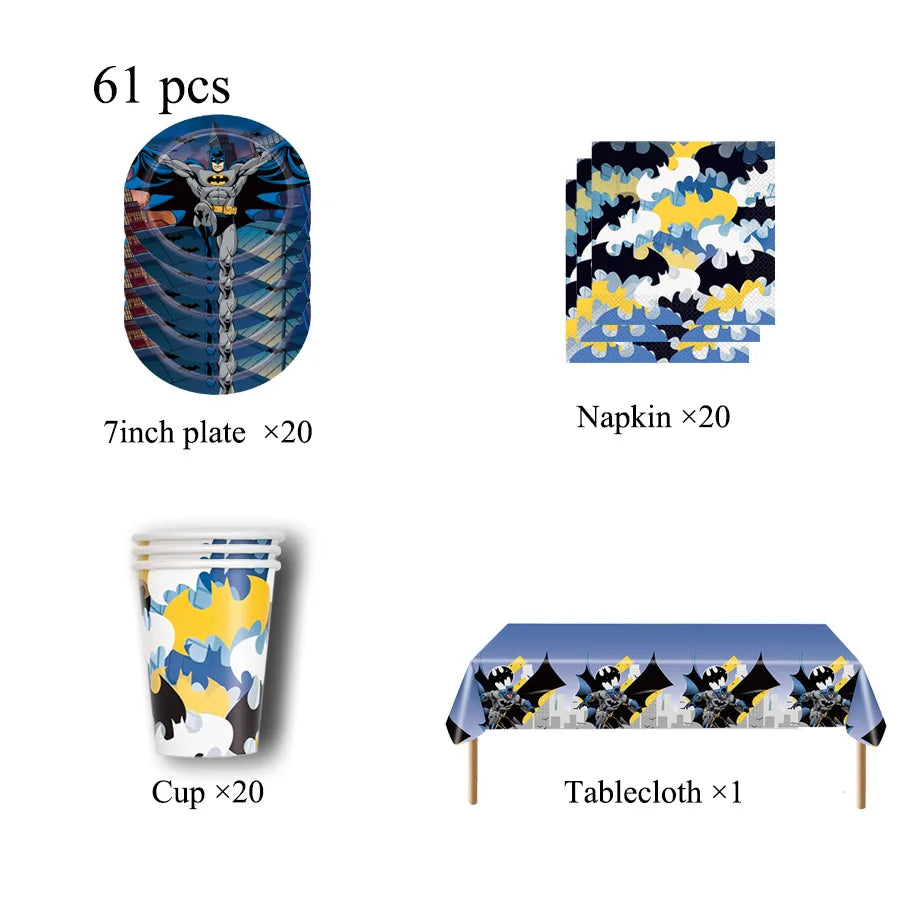 Batman Block Birthday Party Supplies Decoration Tableware Tablecloth Paper Cup Plate Napkin Cake Topper Kids Favors Gifts