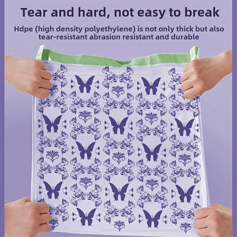 50pcs Large Capacity Lavender Drawstring Trash Bags with Handles for Kitchen, Bathroom, Bedroom & Living Room