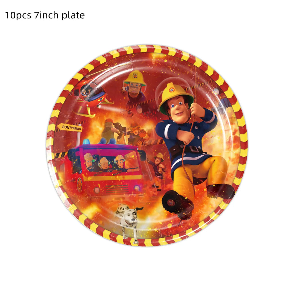 108*180cm Fireman Sam Party Supplies Disposable Tablecloth Firefighter Plastic Table Cover Fire Truck Birthday Decoration