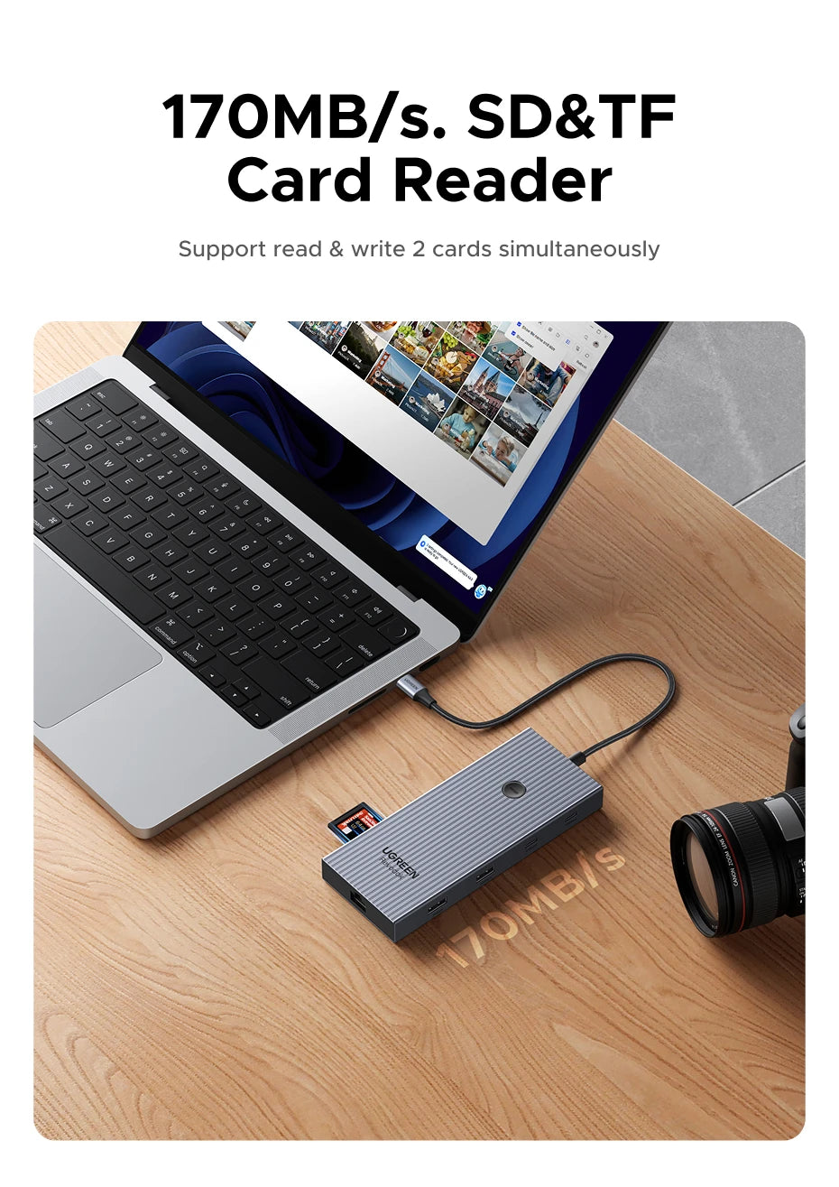 UGREEN 10Gbps USB C HUB 4K60Hz Type-C to HDMI RJ45 PD100W SD&TF USB Adapter for Macbook iPad Samsung Laptop Accessories Docking