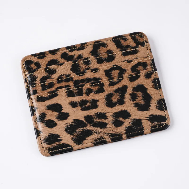 Unisex Fashion Leopard Print Card Wallet Bags PU Leather Business Id Credit Card Holder Case Bank Bus Card Cover Purse