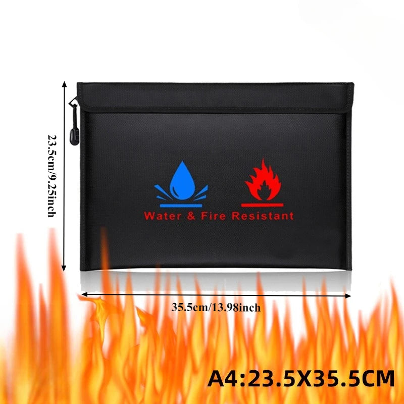 Fireproof Waterproof Document Bag with Zipper Closure for Certificates Money Cards Storage Home Office Travel Portable Organizer