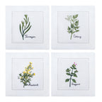 New Embroidered Herb Cocktail Napkin, Pure Linen, Lavender, Rosemary, Mint，Sage，Natural, Elegant, Tea Napkin, 15x15cm,