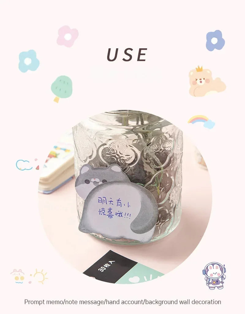 Cute Cartoon Animal Ass Sticky Notes 30Sheets Rabbit Dog Cat Bird Hip Memo Pad Notepads Thick Paper School Office Stationery