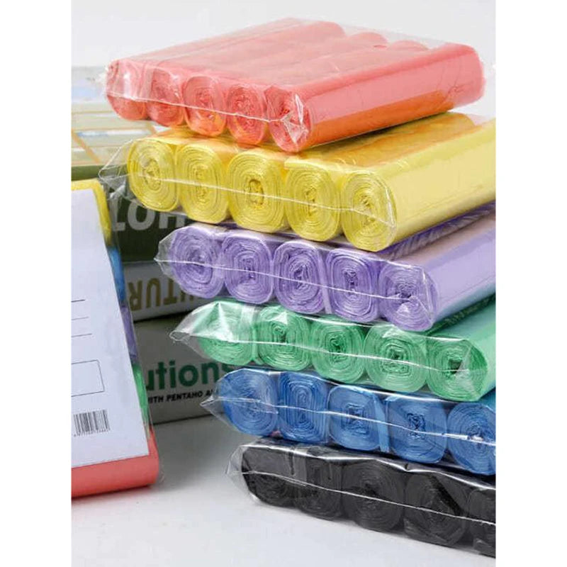 5 Rolls Flat Top Plastic Garbage Bags Pre-cut Disposable Color Trash Bags Household Waste Bin Liners For Kitchen Bathroom Office