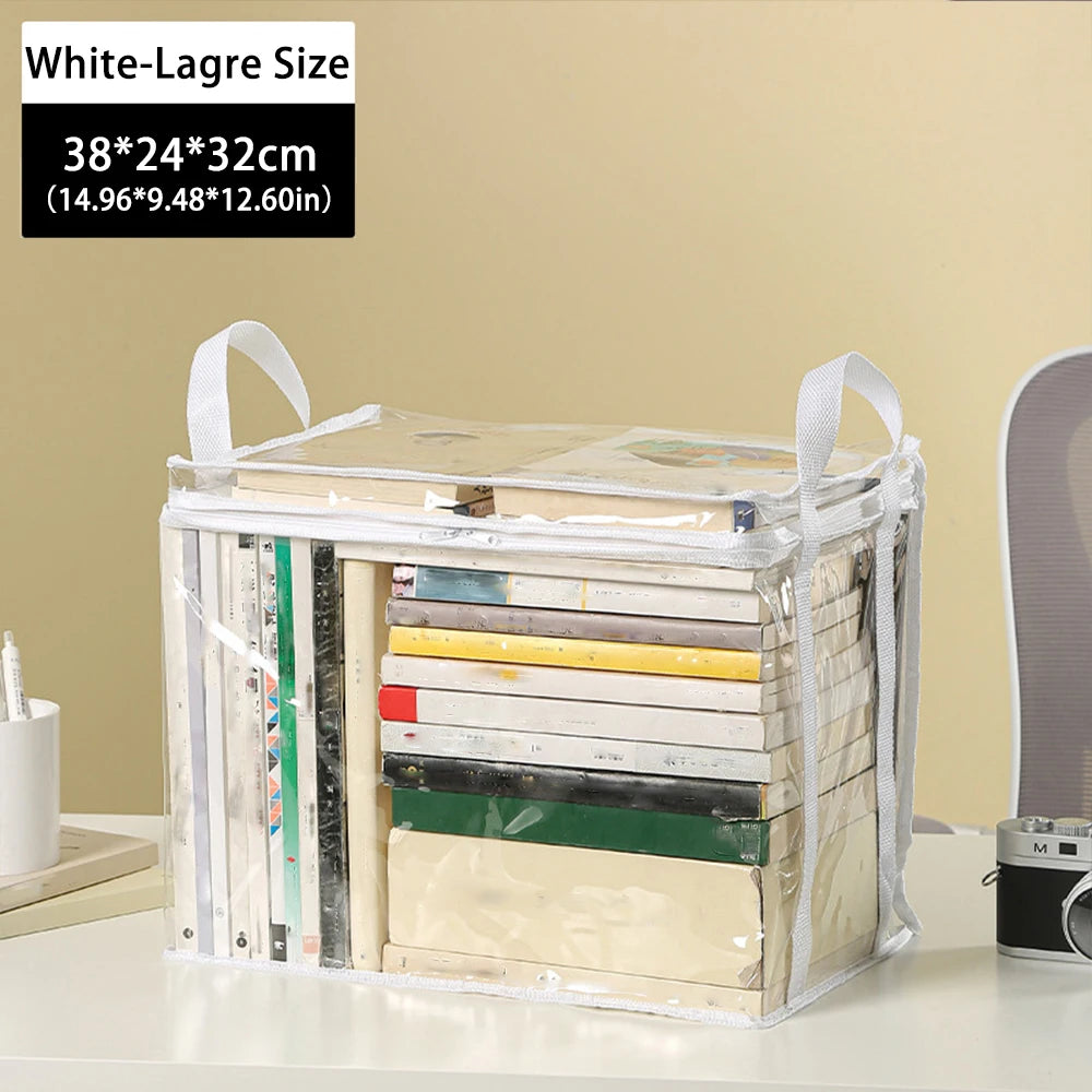 Clear PVC Book Storage Bag - Transparent, Dustproof, High Quality, Foldable Organizer with Handles for Books and magazine