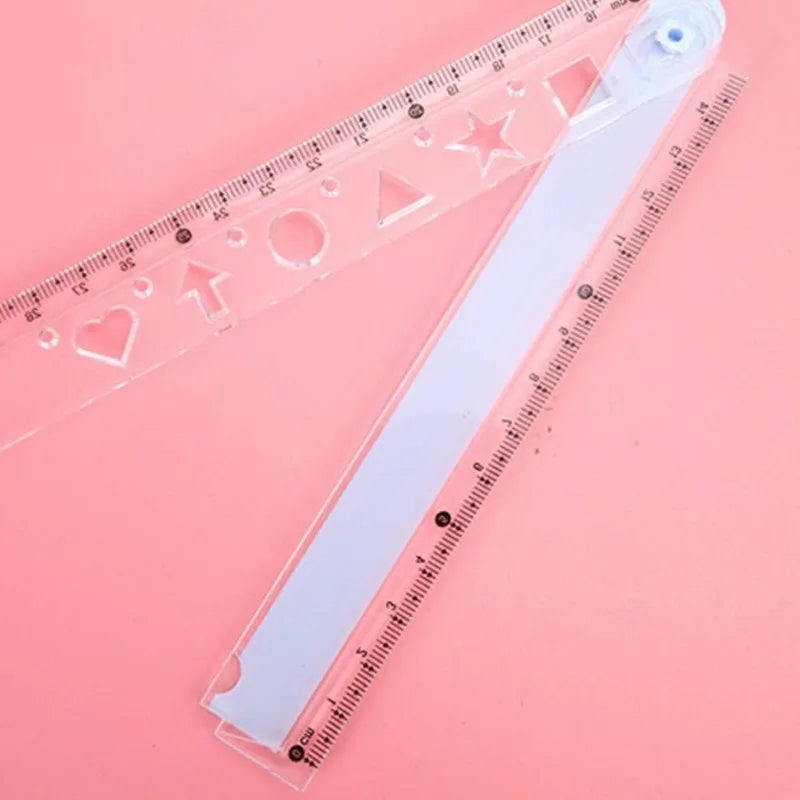 2 Pcs Transparent Plastic Folding Geometric Ruler, School Stationery for Students Kids (Random Colour)