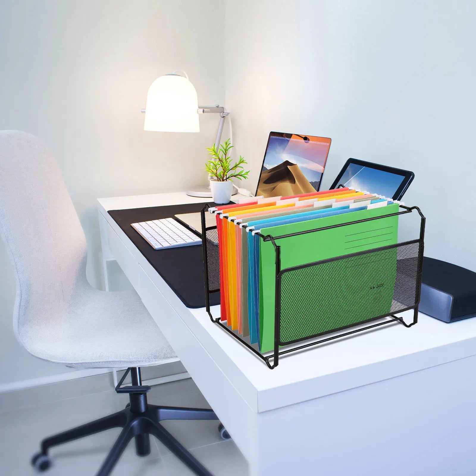8Pcs Stylish Multi-Tier Hanging File Folder Set Stable A4 File Organizer Portable Receipts Folder Office Supplies Document Paper