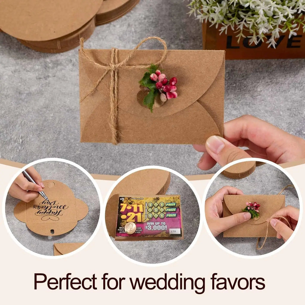 50pcs Japanese Kraft Paper Heart Envelopes - Vintage Ins Aesthetic for Couples Love Letters, European Style Creative Pouch