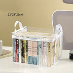 Foldable Transparent Storage Organizer Box Collapsible with Handle for Books Toys Office Supplies Dorm Classroom Home