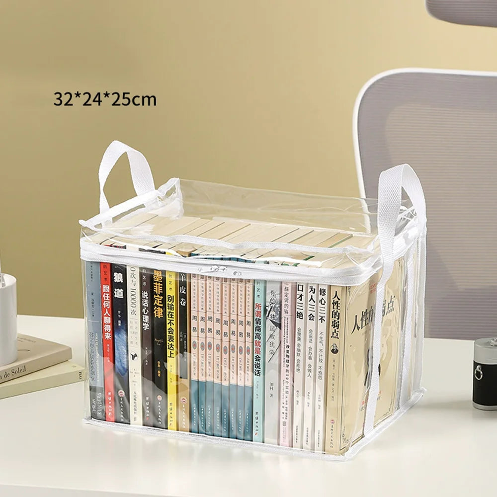 Foldable Transparent Storage Organizer Box Collapsible with Handle for Books Toys Office Supplies Dorm Classroom Home