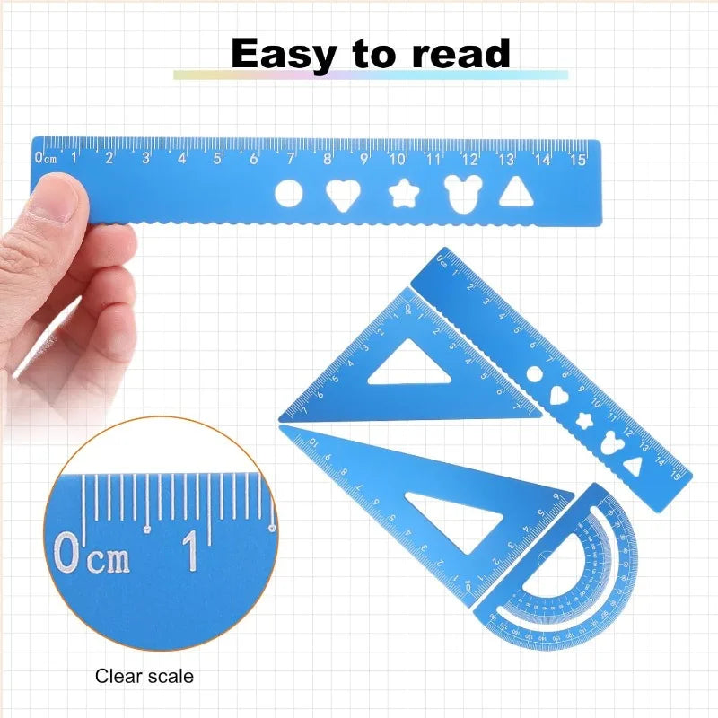 1 Set Triangular Ruler Set with Storage Box Aluminum Geometric Protractor Triangle Engineering Scale Drafting Ruler Kit