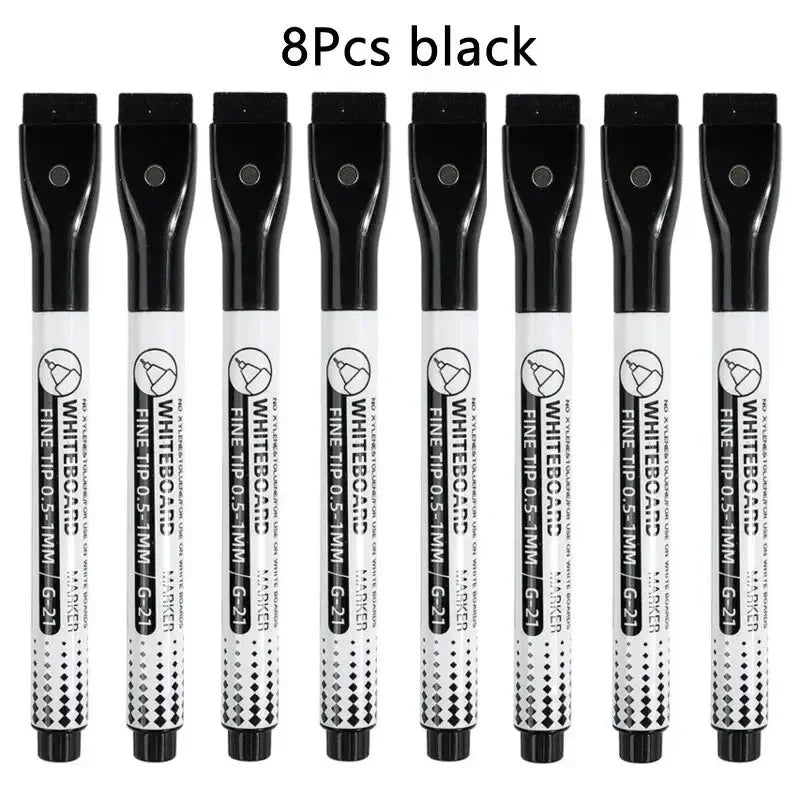 8 Colors 0.5mm Magnetic Dry Erase Markers Whiteboard Marker Pen For Office School Home Office Extra Fine Tip Colored Pens