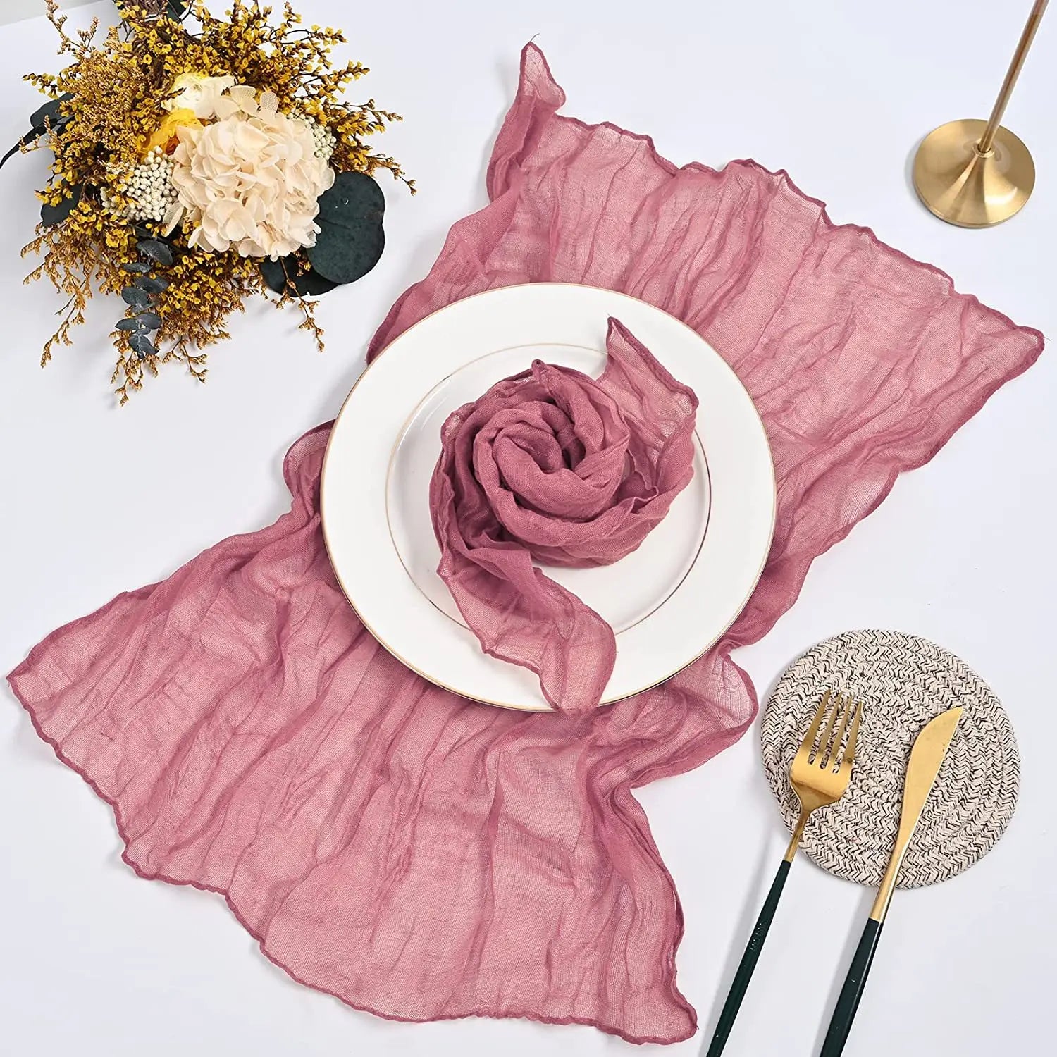 12 PCS Gauze Table Napkins 20x20 Inch Soft Cheesecloth Wrinkled Dinner Napkins for Weddings Party Reception Anniversary