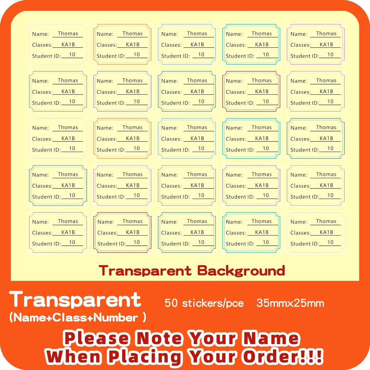 Custom Transparent Self-adhesive Baby Name Sticker Customised Kindergarten Tag in Hebrew Personalized Waterproof Stickers Label