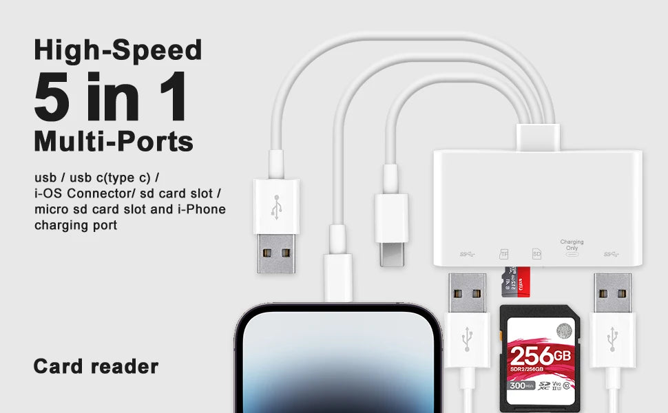 New 5 In 1 SD Card Reader USB HUB for iPhone 12 13 14 15 16 17 Huawei USB 3.0 Type C to SD TF Card Memory Reader OTG Adapter