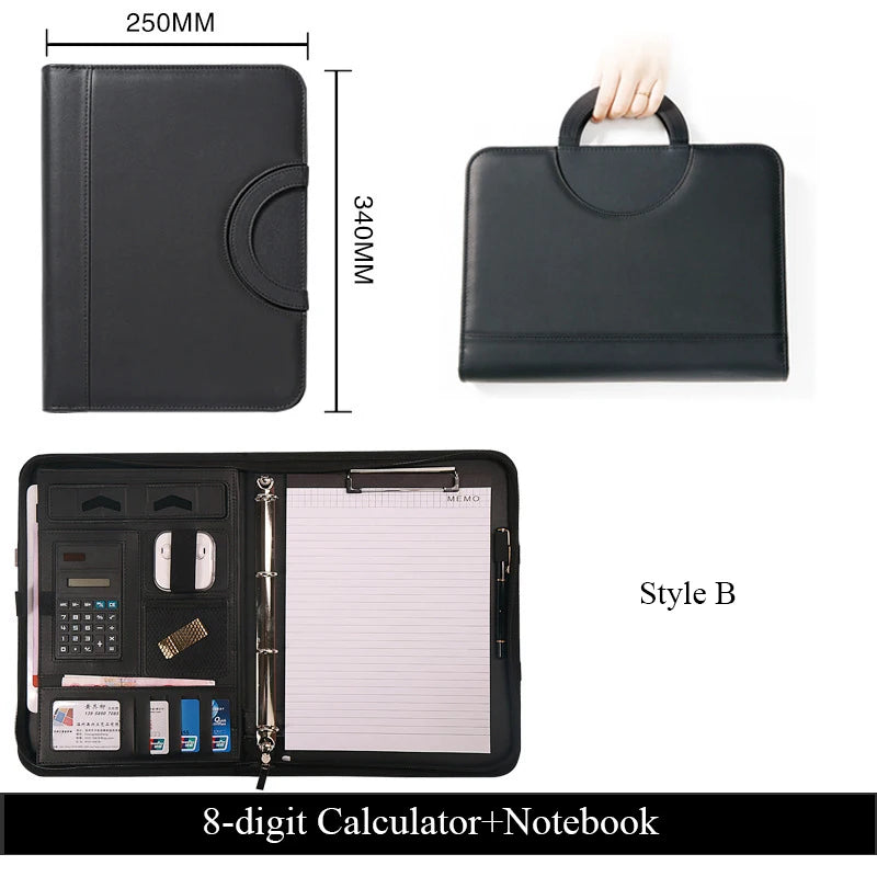 A4 Portable File Folder with Calculator Binder Organizer Manager Office Document Pad Briefcase PU Leather Padfolio Bag Customize