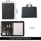 A4 Portable File Folder with Calculator Binder Organizer Manager Office Document Pad Briefcase PU Leather Padfolio Bag Customize