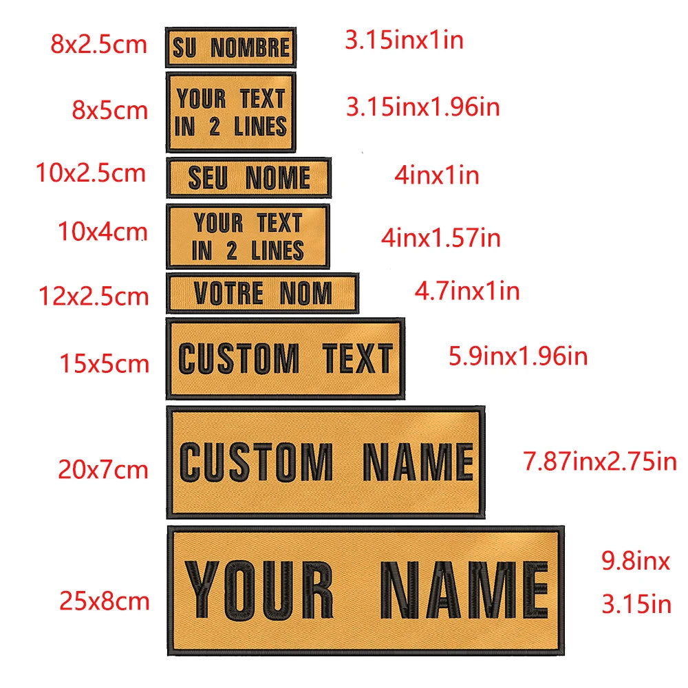 1PC Custom Personalized Name number Patch Stripes Badge tags chevrons Armband Iron On Or Hook Loop embroidered yellow