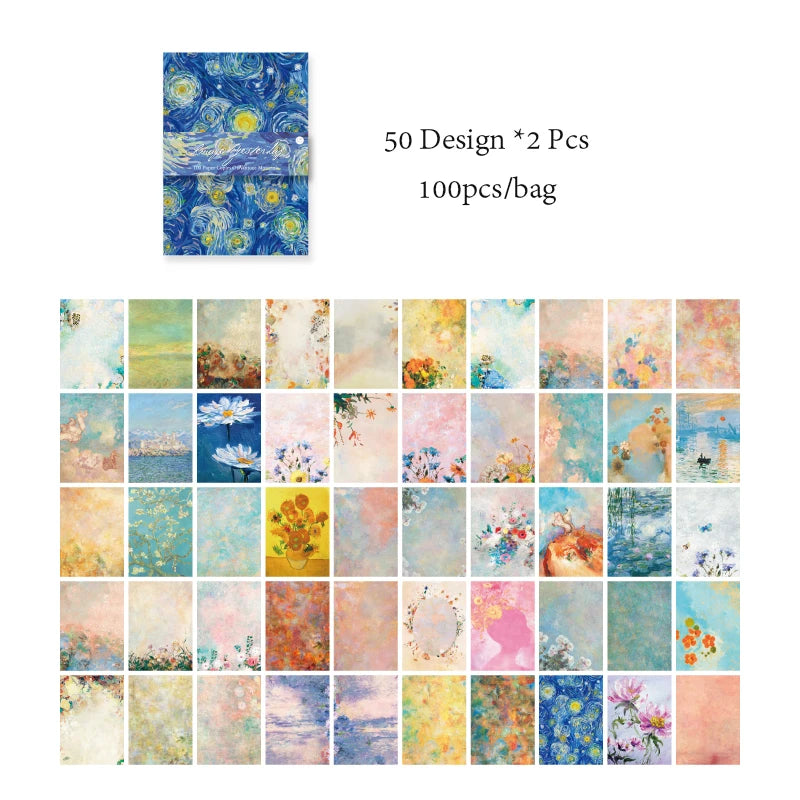 8 Style100Pcs/book Memo Material Paper Vintage Artistic Character Message Card Beautiful Flowers European Style DIY Hand Account