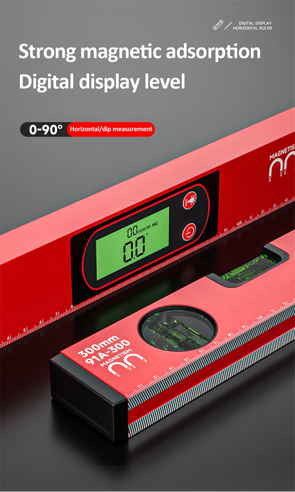 30/40/50cm Electronic Digital Display Level Ruler Magnetic Angle Meter Aluminum Alloy Level Protractor Inclinometer 90 Degree