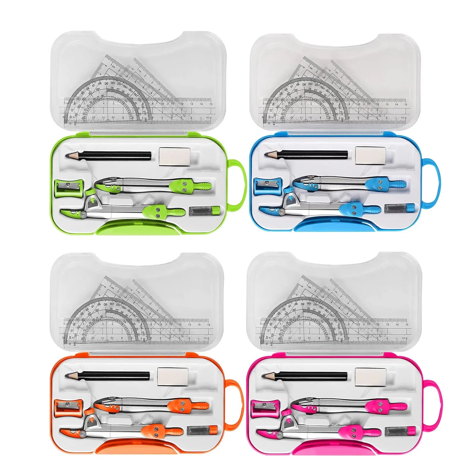 Math Geometry Kit Set Protractor Ruler Pencil with Case Eraser Drawing Supplies Teachers