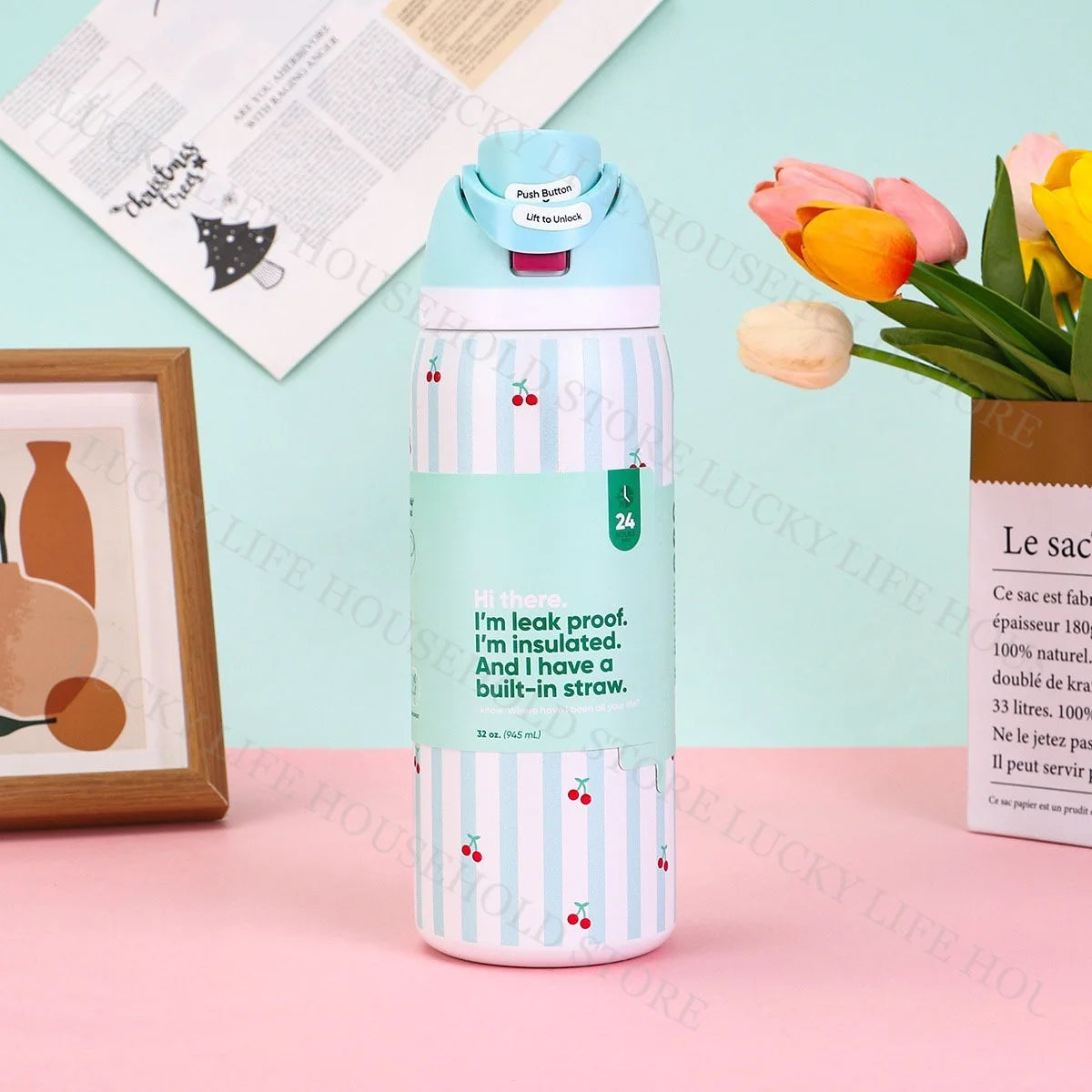 Portable Fruit Car Cup Thermoses Summer Soccer Stainless Steel Insulated Cup 32OZ Large-capacity Football Water Bottles