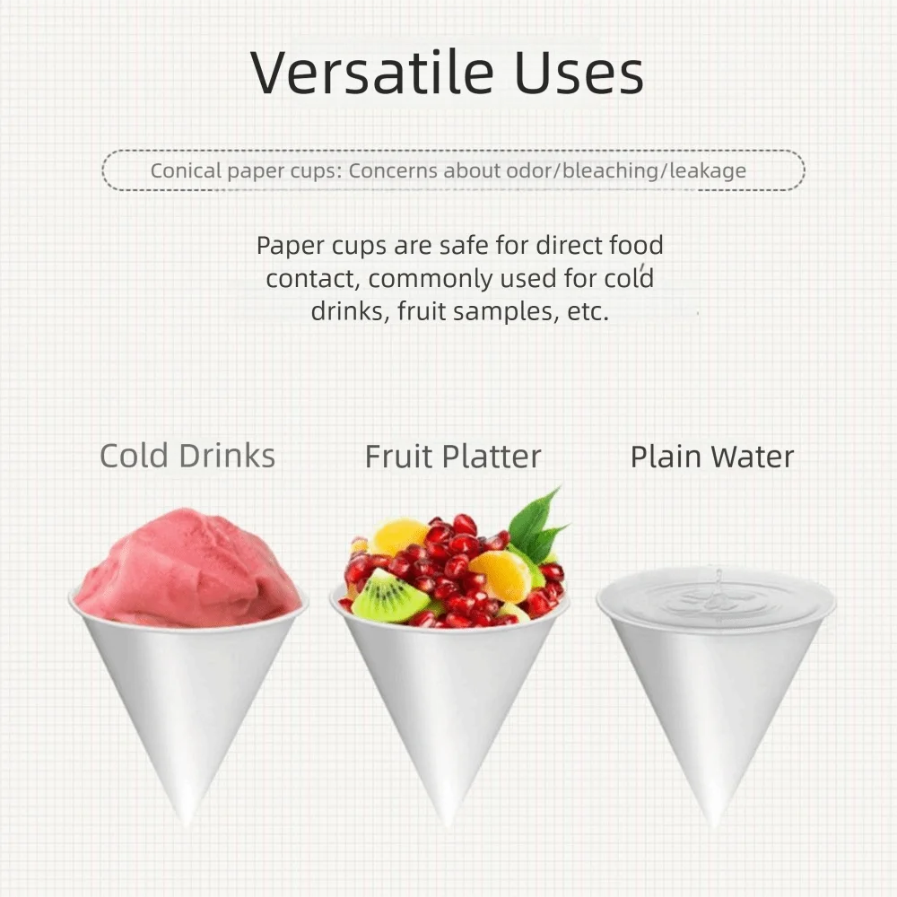 250Pcs Leakproof White Paper Cone Cups Coated Oil-proof Disposable Paper Cups Non-stick 3.7 OZ Cone Party Tableware Wedding
