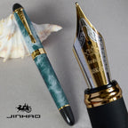 IRAURITA FOUNTAIN PEN JINHAO X450 DARK GREEN AND GOLDEN 18 KGP 0.7mm BROAD NIB FULL METAL BLUE RED 21 COLORS AND INK JINHAO 450