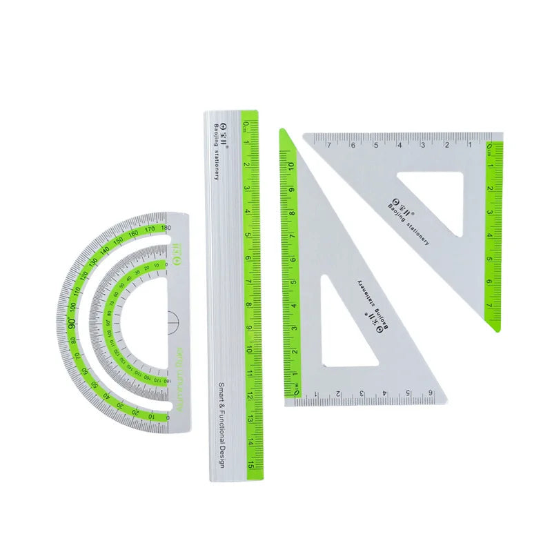 4-Piece Aluminum Ruler Set - Multi-Size Measuring Tools for School, Office & DIY Projects