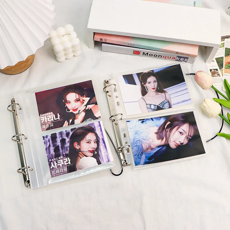 A5 3 Ring PU Leather Binder Kpop Photo Album Refill Pocket 1/2/4/6 3 Inch Photocard Sleeves PVC Free Postcard Collect Book Retro