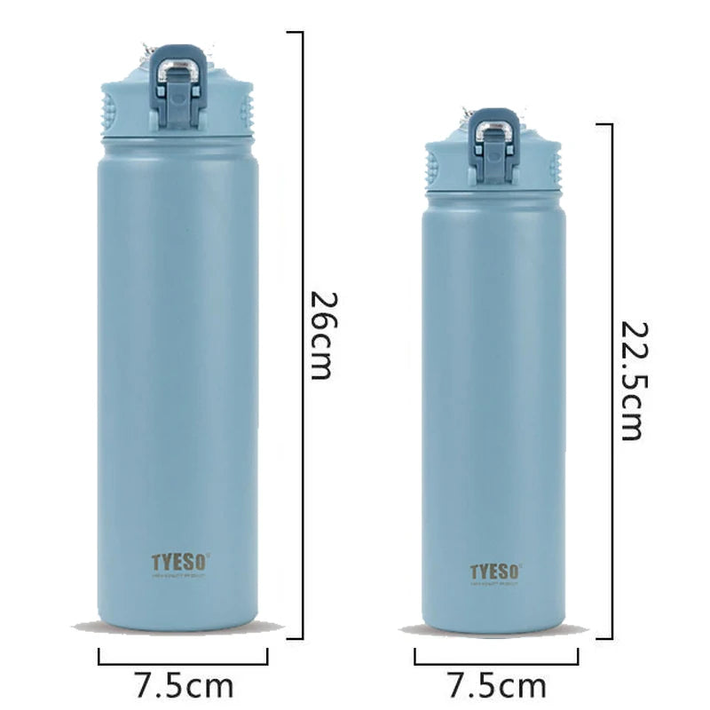 TYESO 600/750ML Thermos Bottle With Straw Stainless Steel Car Thermal Cup Sports Water Bottles Keeps Cold and Heat Thermal Mug