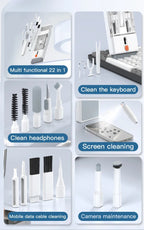 22-in-1 Multi-Function Cleaning Kit  for iPhone AirPods iPad Digital  Camera  PC Keyboard Phone Screen Headphones Cleaning Tools