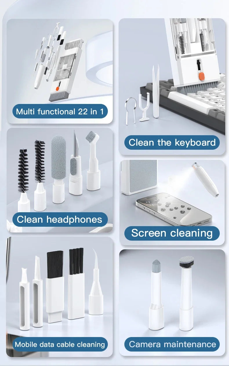 22-in-1 Multi-Function Cleaning Kit  for iPhone AirPods iPad Digital  Camera  PC Keyboard Phone Screen Headphones Cleaning Tools