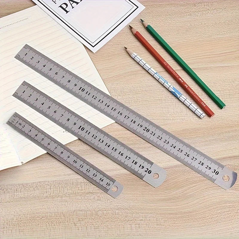 3Pcs Stainless Steel Ruler Set, Durable Accurate Measuring Tool, Anti-Slip Back, Easy-to-Read Markings, 304 Stainless Steel for