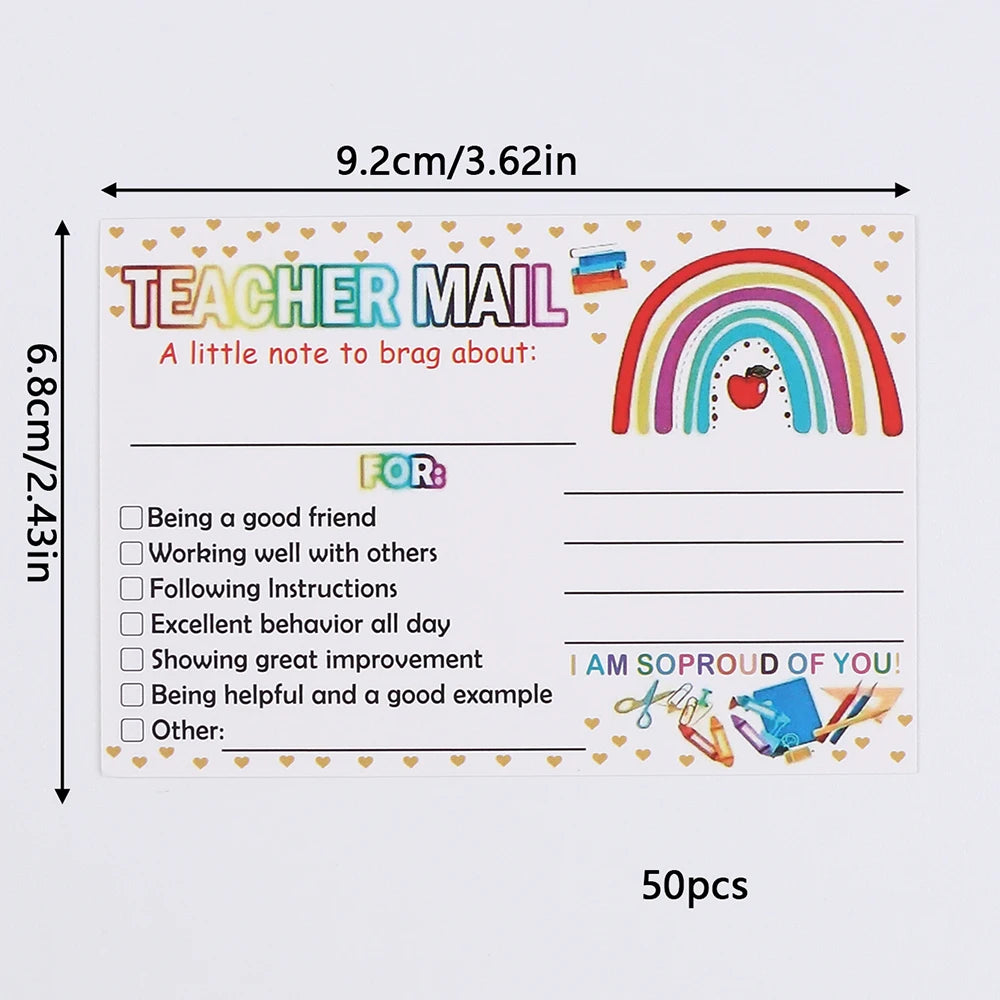 50/100/200Pcs Rainbow Teacher Mail Incentive Cards for Elementary Students Classroom Supplies