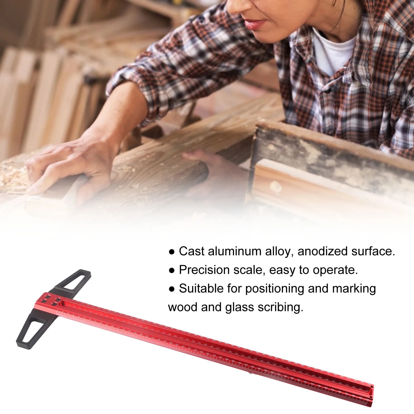 T Type Woodworking Ruler Hole Positioning Scribing Gauge Aluminum Alloy Measuring Tool for Carpenter