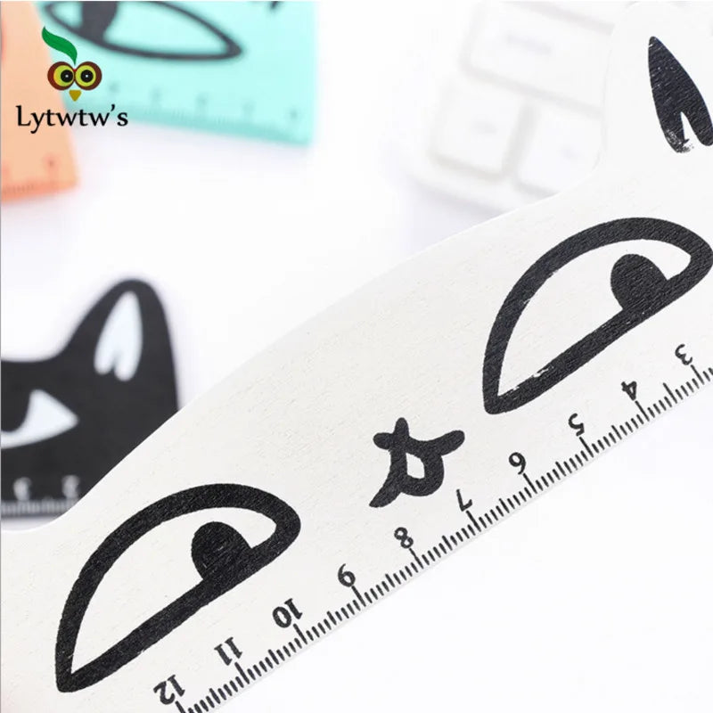 1 Pcs Lytwtw's Cute Kawaii Black Cat Kitten Straight Ruler Wooden Tools Cartoon Sewing Drawing Office School Stationery supplies