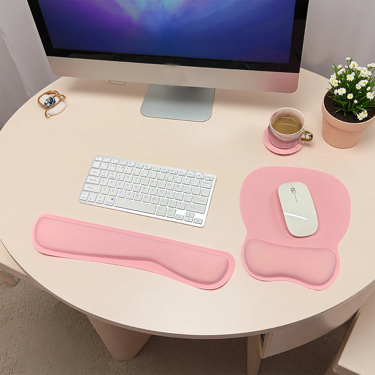 Keyboard Wrist Rest Pad and Mouse Pad with Wrist Support Set (3 Pieces), Mouse Pad with Non-Slip Rubber Base, Ergonomic Memory F