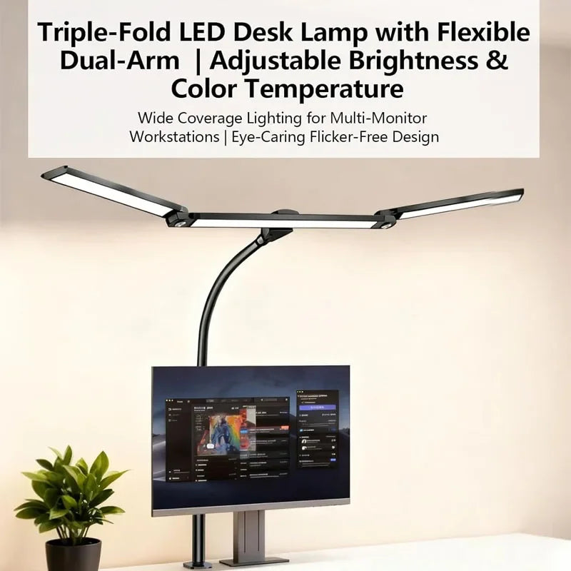 LED Desk Lamp Eye-Caring Desk Light with Stepless Dimming Adjustable Flexible Gooseneck with Clamp for Reading Study Workbench
