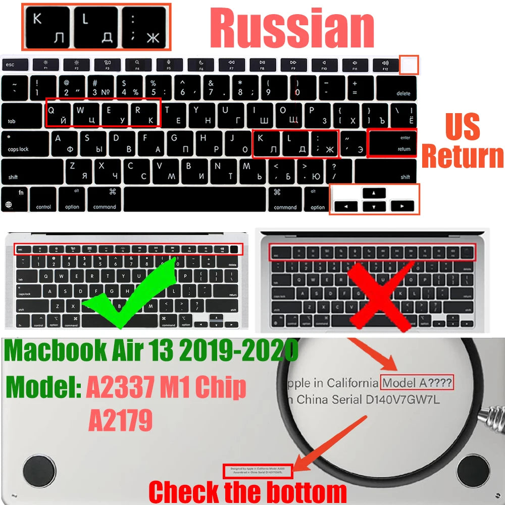 Russian Layout MacBook Pro Keyboard Cover 14" 16" M4 M3 M2 M1 Pro, MacBook Air 15" 13.6" M3 M2 Silicone Skin, US/EU Version