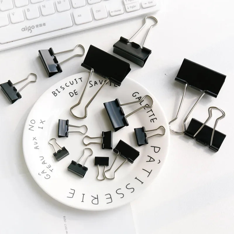 12Pcs/set Large Metal Binder Clips 32mm/ 41mm/ 51mm Notes Letter Paper Clip Office Stationery Supplies Binding Securing