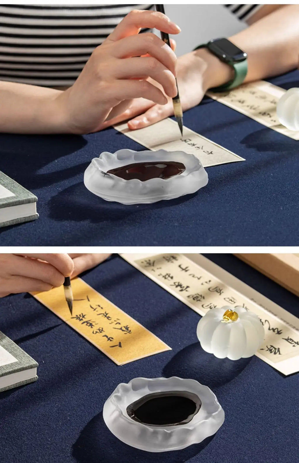 Frosted Glass Ink Dish Ink Stone Brush Rest Multi-purpose Ink Plate for Calligraphy Painting Art Decor Gift