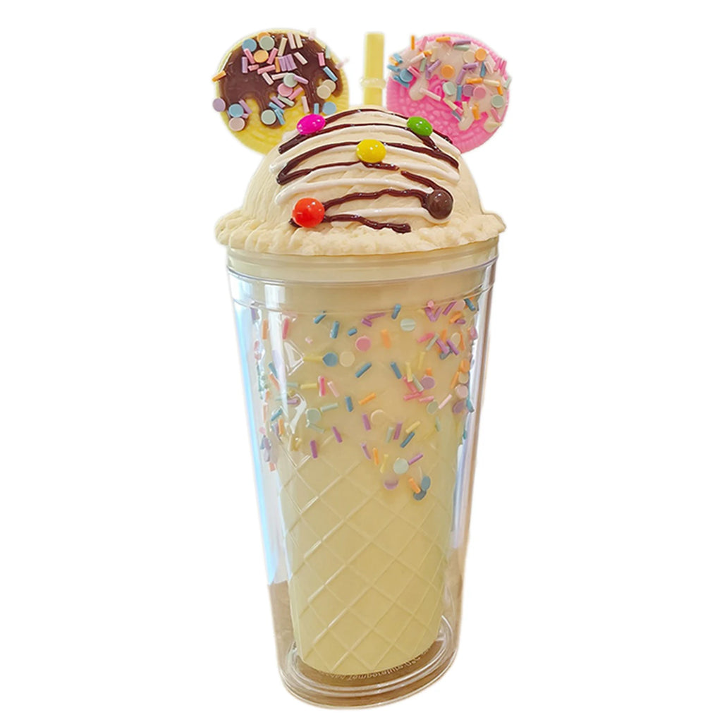 450ml Fashion Cartoon Ice Cream Straw Cup Adorable Plastic Bear Drinking Cup With Lid Milk Tea Cup For Women Girls Outdoor Home