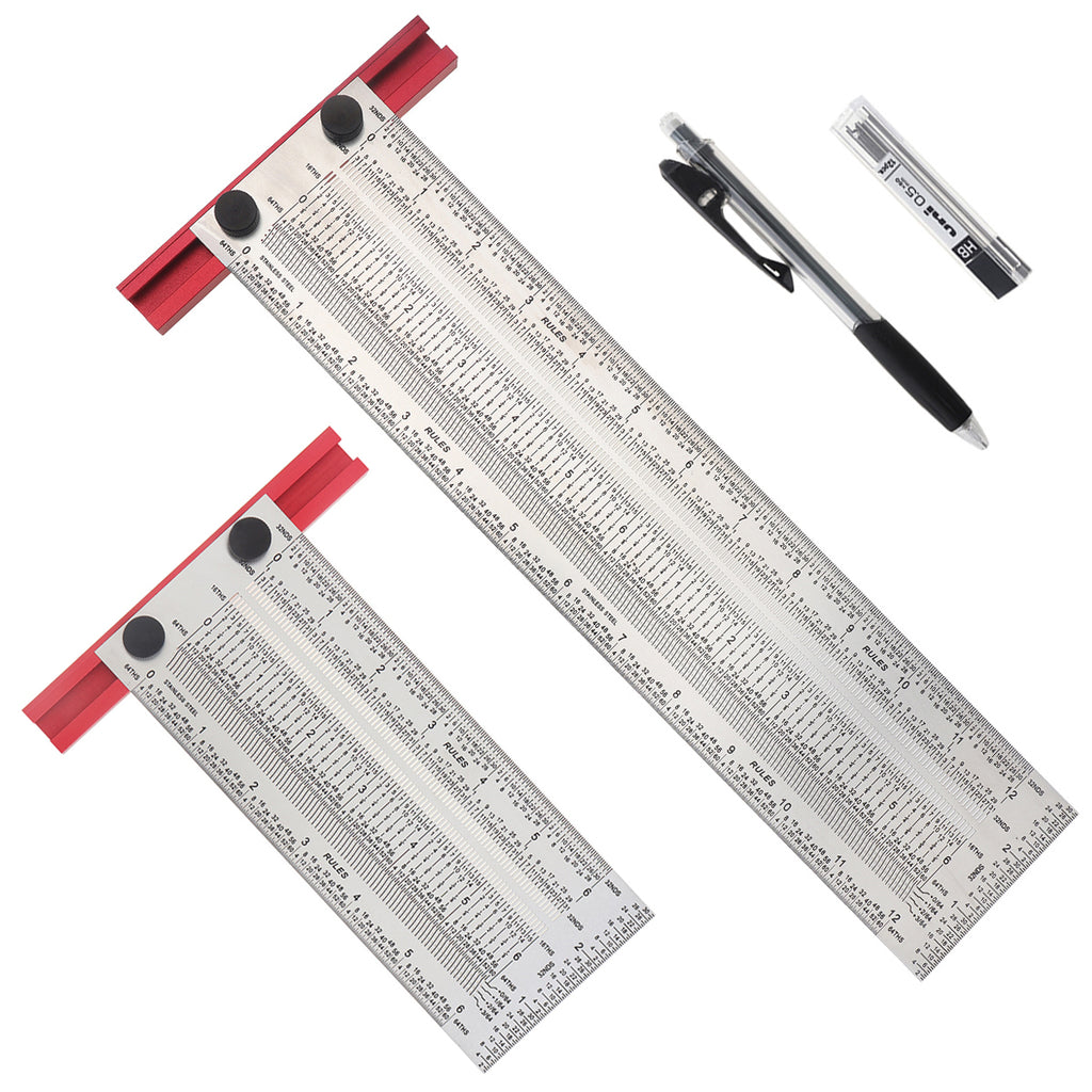 6/12 Inch Line Ruler Precision Marking 1/ 64" T Rule Woodworking Tools Stainless Steel Positioning Scribe Gauge with Marking Pen