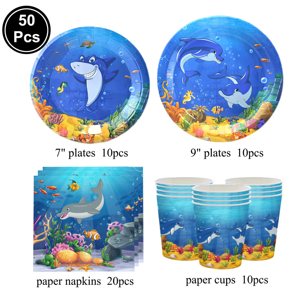 Sea Animal Theme Disposable Tableware Under The Sea Baby Shower Party Plates Napkins Cups Ocean Animals Birthday Party Supplies