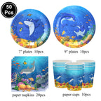 Sea Animal Theme Disposable Tableware Under The Sea Baby Shower Party Plates Napkins Cups Ocean Animals Birthday Party Supplies